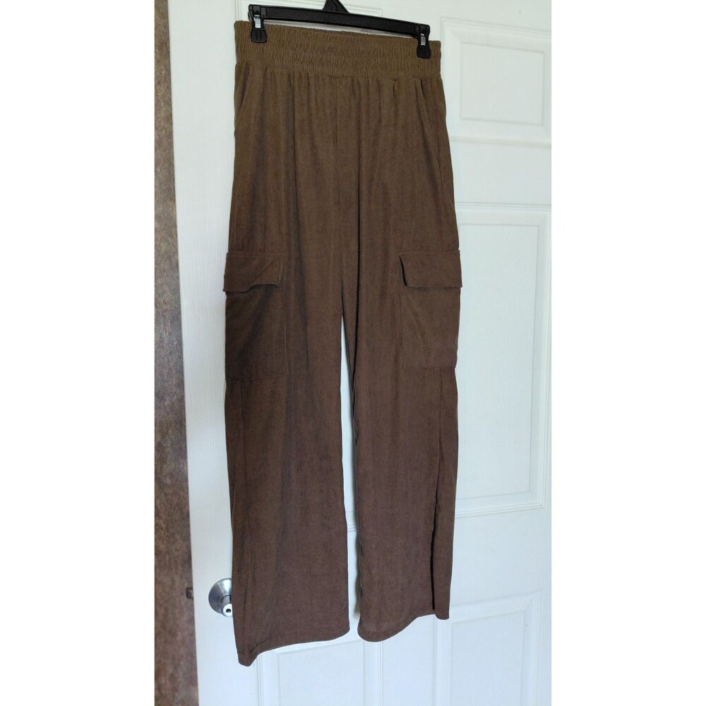 Boho New Mix Women Brown High Rise Wide Leg Corduroy Cargo Pants